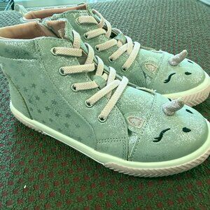 Wonder Nation Toddler Girls 12 Unicorn Glitter High Top Sneakers Zip Silver